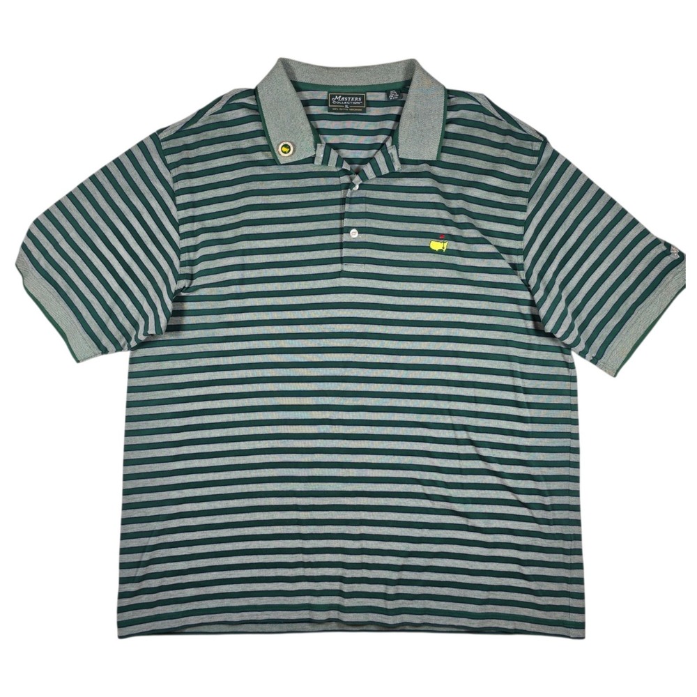 Masters Collection Green Stripe Cotton Golf Polo Shirt w/ Masters Pin Men's XL